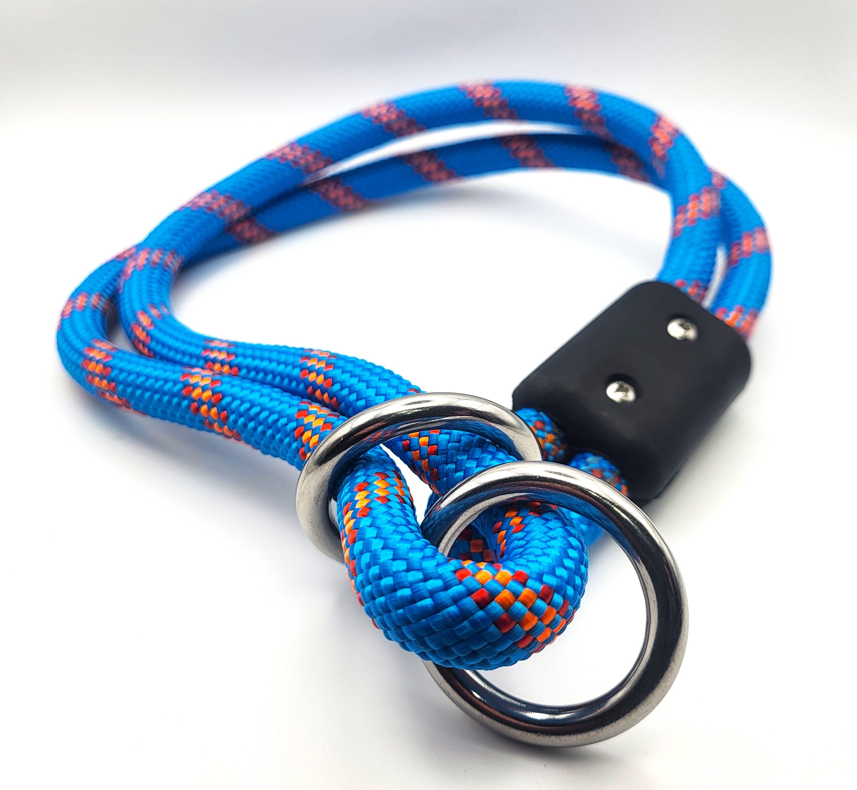 Rope Slip Collar for Dogs – Heavy-Duty Training Collar with Steel Rings, Durable Braided Rope, Adjustable Control - Blue / Orange