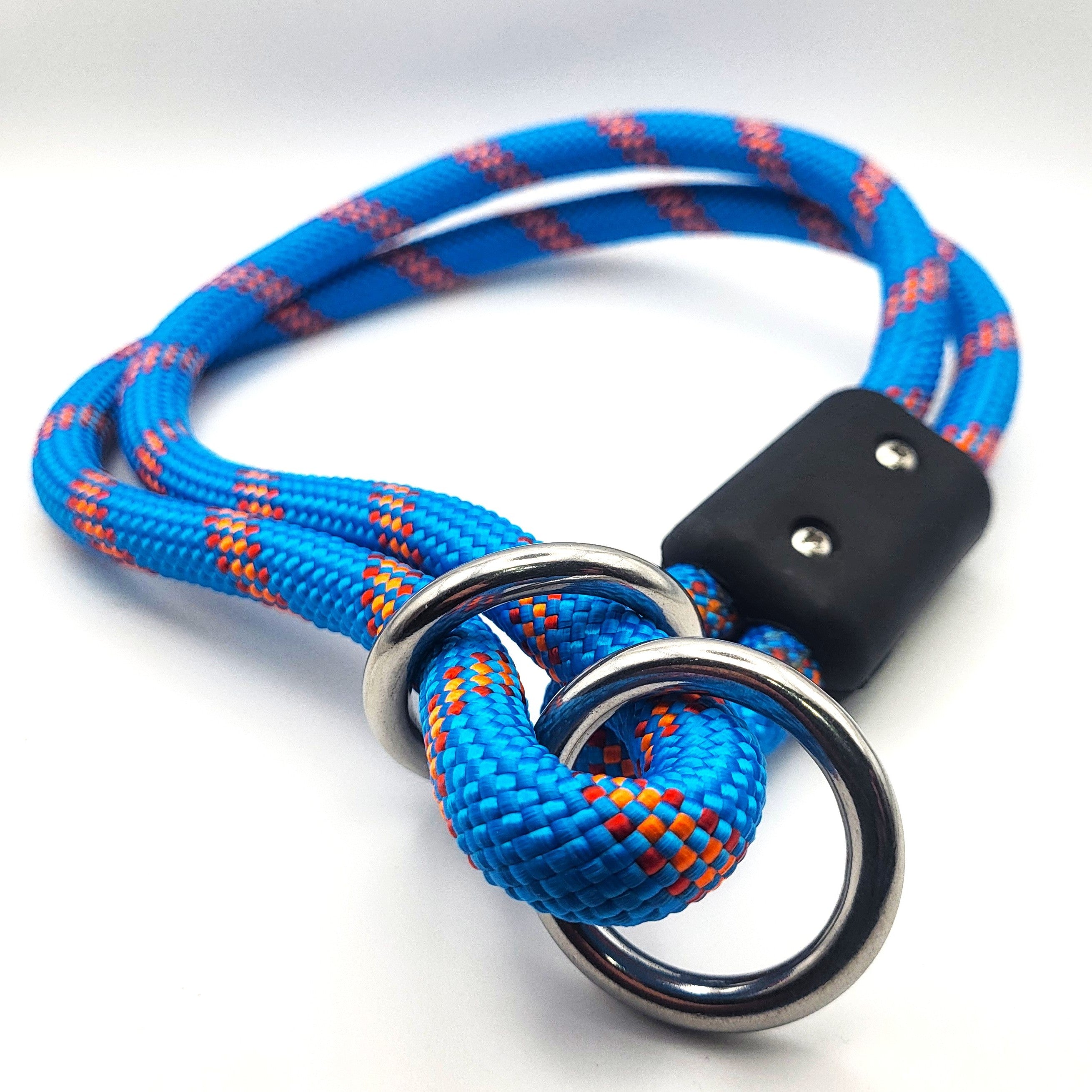 Blue / Orange Accent - Rope Slip Collar for Dogs – Heavy-Duty Training Collar with Steel Rings, Durable Braided Rope, Adjustable Control - Blue & Orange