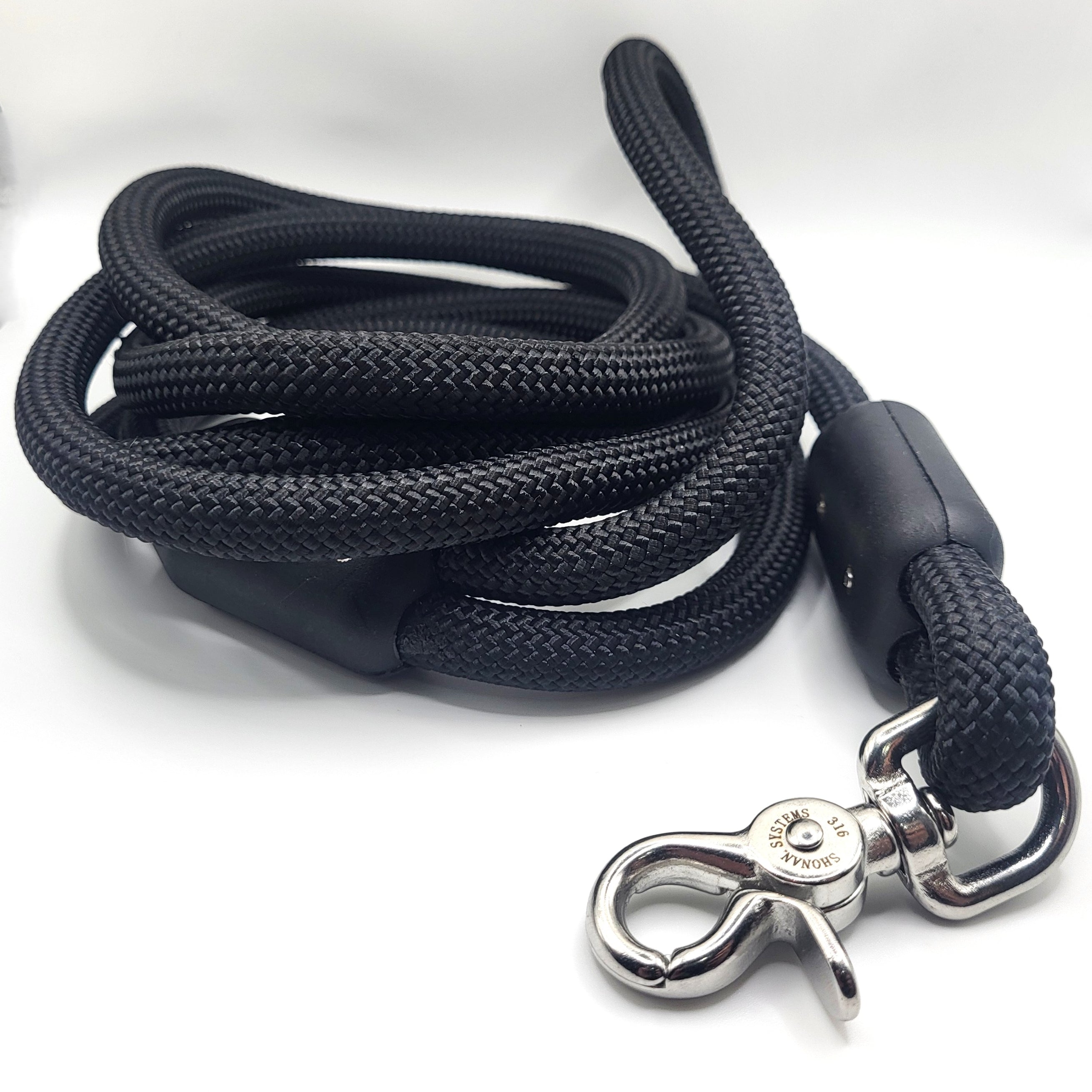 6-Foot BLACK Adventure Dog Leash – Durable Climbing Rope, Heavy-Duty Crab Claw Clip, Strong Connectors, Handcrafted in CO