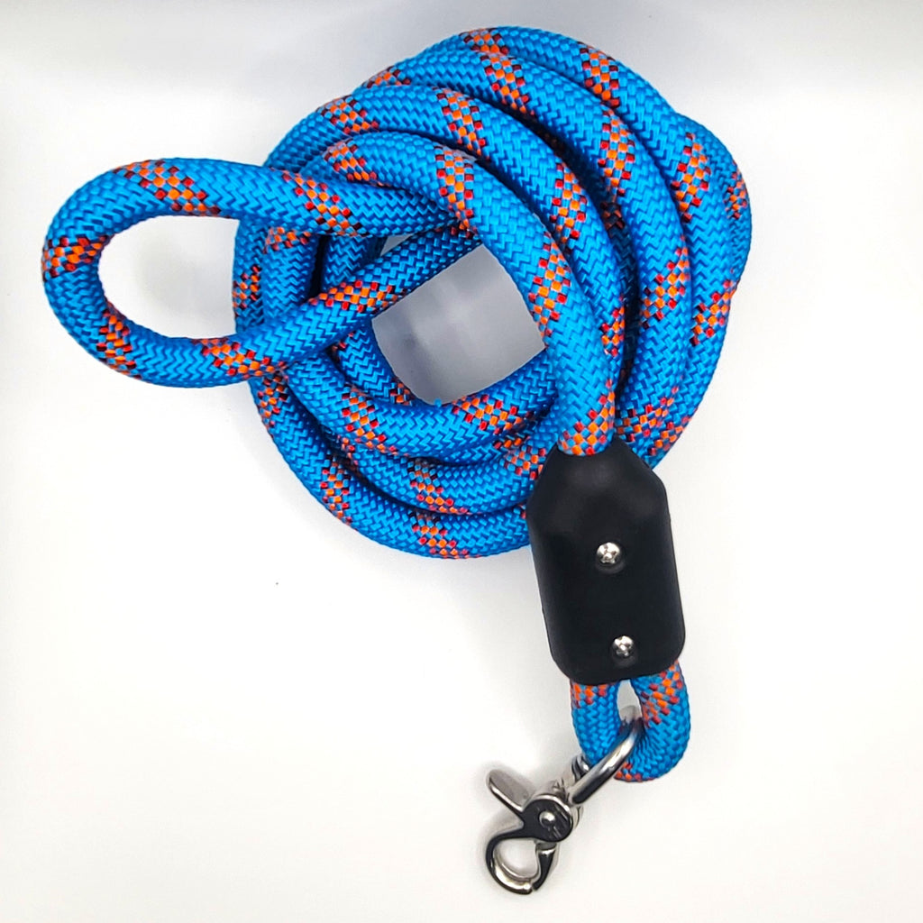 6-Foot BLUE Adventure Dog Leash – Durable Climbing Rope, Heavy-Duty Crab Claw Clip, Strong Connectors, Handcrafted in CO